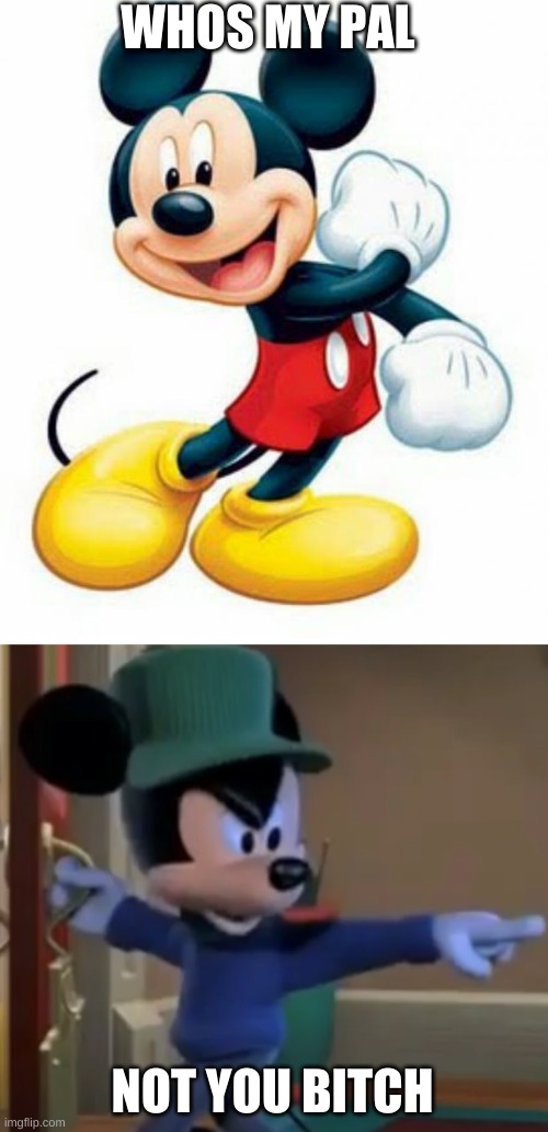 WHOS MY PAL; NOT YOU BITCH | image tagged in mickey mouse | made w/ Imgflip meme maker