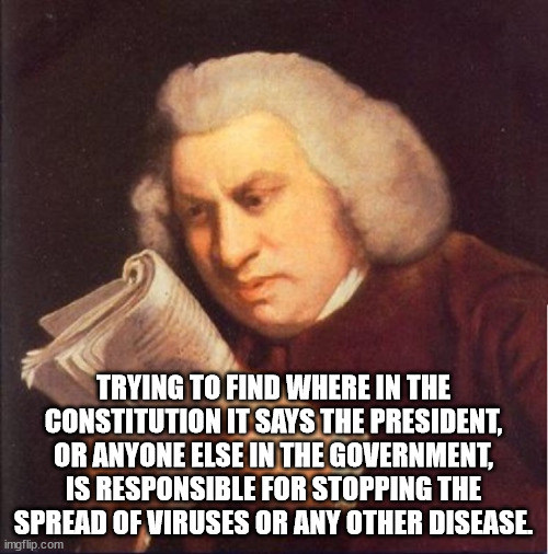 TRYING TO FIND WHERE IN THE CONSTITUTION IT SAYS THE PRESIDENT, OR ANYONE ELSE IN THE GOVERNMENT, IS RESPONSIBLE FOR STOPPING THE SPREAD OF  | made w/ Imgflip meme maker