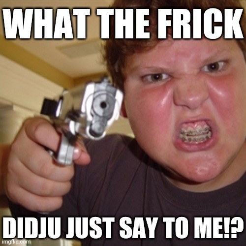u shuldnta dun dat... | WHAT THE FRICK; DIDJU JUST SAY TO ME!? | image tagged in gangster,gangsta,frick,frick the police,bad words,swearing | made w/ Imgflip meme maker