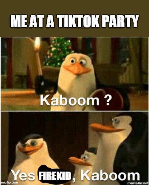 bye tiktokers | ME AT A TIKTOK PARTY; FIREKID | image tagged in kaboom yes rico kaboom | made w/ Imgflip meme maker