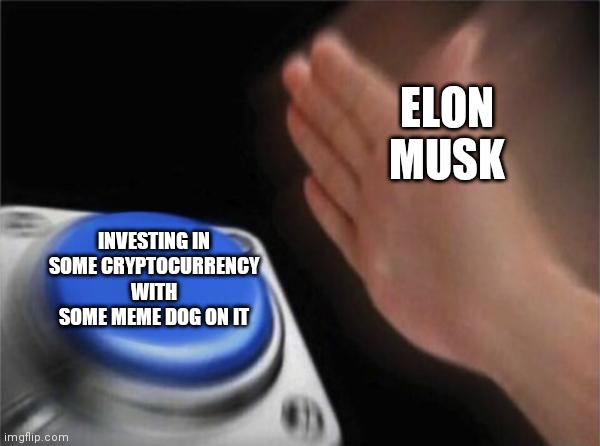 Blank Nut Button | ELON MUSK; INVESTING IN SOME CRYPTOCURRENCY WITH SOME MEME DOG ON IT | image tagged in memes,blank nut button | made w/ Imgflip meme maker