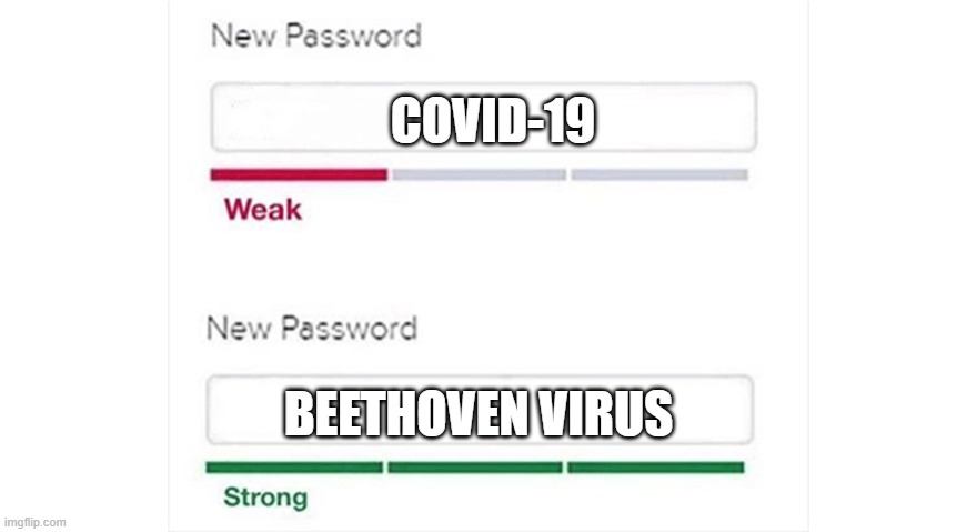 *classical music intensifies* | COVID-19; BEETHOVEN VIRUS | image tagged in weak strong password,pump it up,covid-19,beethoven virus | made w/ Imgflip meme maker