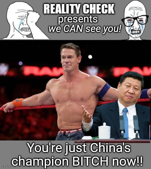 We can see China's bitcb | image tagged in pro wrestling | made w/ Imgflip meme maker