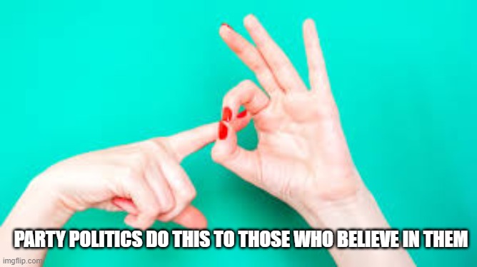 Politics are simple really.  Especially when you believe a party cares about you. |  PARTY POLITICS DO THIS TO THOSE WHO BELIEVE IN THEM | image tagged in american politics | made w/ Imgflip meme maker