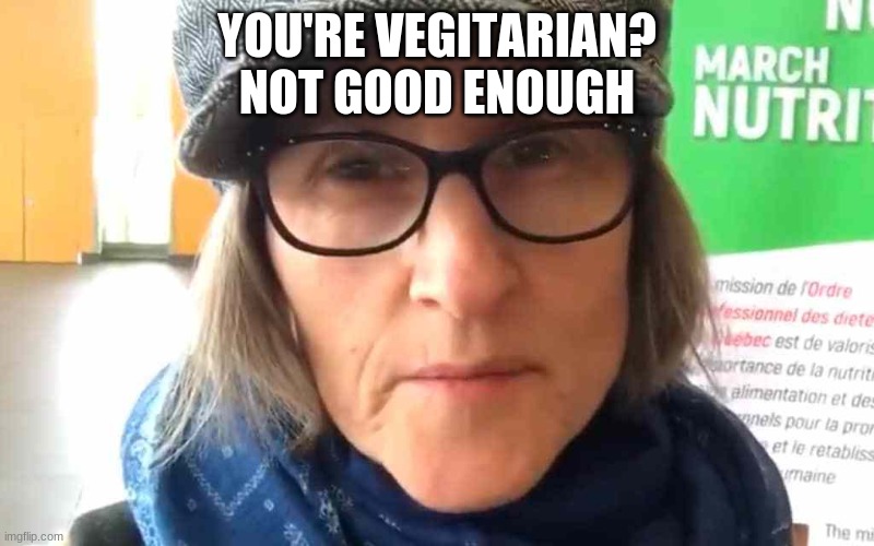 I hate her so much like omg | YOU'RE VEGITARIAN?
NOT GOOD ENOUGH | image tagged in that vegan teacher meme | made w/ Imgflip meme maker