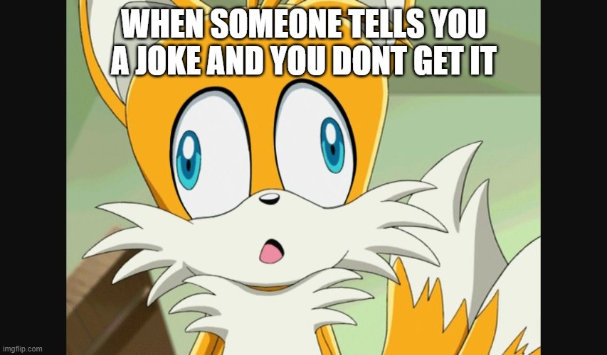 sonic- Derp Tails | WHEN SOMEONE TELLS YOU A JOKE AND YOU DONT GET IT | image tagged in sonic- derp tails | made w/ Imgflip meme maker