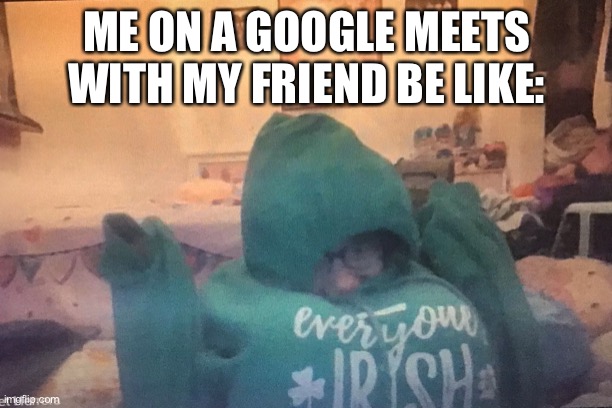 ME AND MY FRIEND ON MEETS BE LIKE | ME ON A GOOGLE MEETS WITH MY FRIEND BE LIKE: | image tagged in funny,google meets | made w/ Imgflip meme maker
