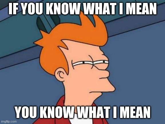you know what i mean... if you know what i mean... | IF YOU KNOW WHAT I MEAN; YOU KNOW WHAT I MEAN | image tagged in memes,futurama fry | made w/ Imgflip meme maker