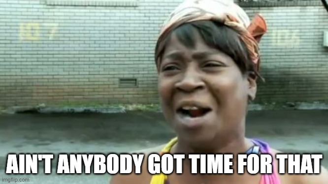 Ain't Nobody Got Time For That Meme | AIN'T ANYBODY GOT TIME FOR THAT | image tagged in memes,ain't nobody got time for that | made w/ Imgflip meme maker