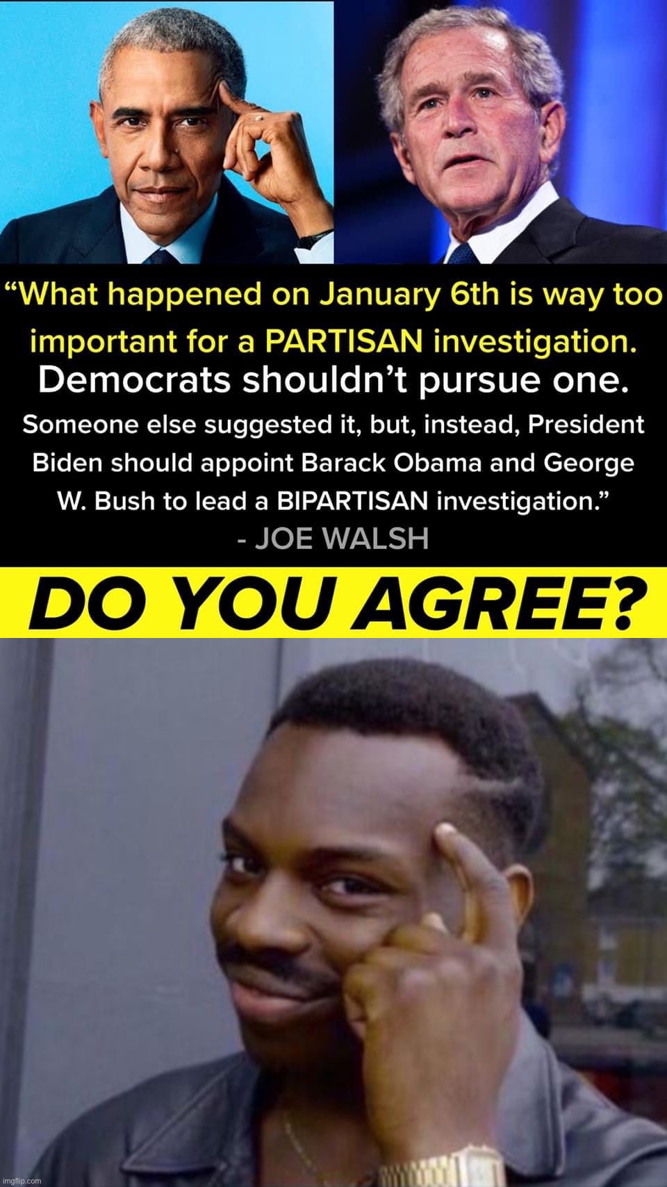 eyyy | image tagged in jan 6 bipartisan investigation,black guy pointing at head | made w/ Imgflip meme maker