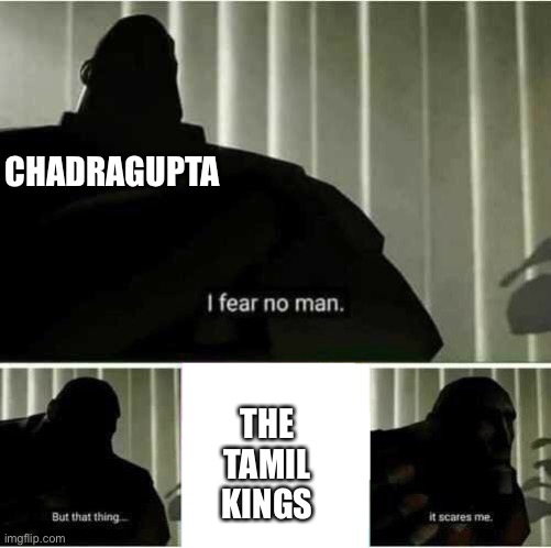 Who were the Tamil kings? Merchants probably | CHADRAGUPTA; THE TAMIL KINGS | image tagged in i fear no man,tamil kings,history of the world | made w/ Imgflip meme maker