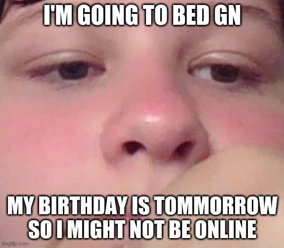my face ft my face | I'M GOING TO BED GN; MY BIRTHDAY IS TOMMORROW SO I MIGHT NOT BE ONLINE | image tagged in my face ft my face | made w/ Imgflip meme maker