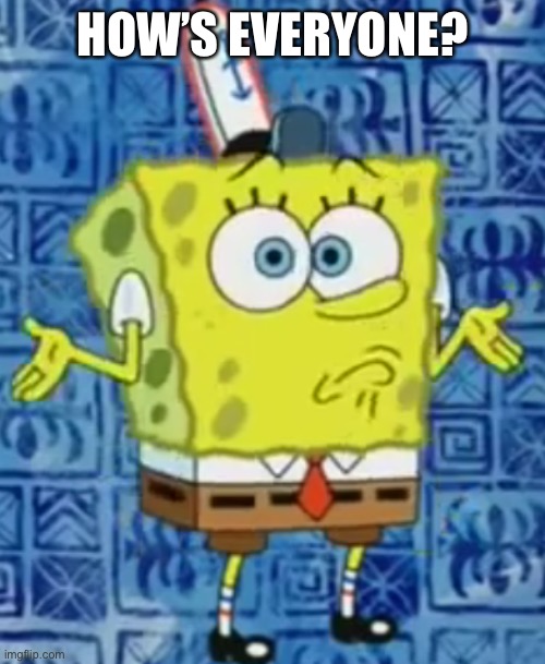 SpongeBob shrug | HOW’S EVERYONE? | image tagged in spongebob shrug | made w/ Imgflip meme maker
