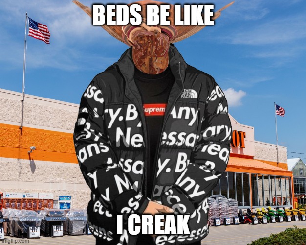 BED DRIP | BEDS BE LIKE; I CREAK | image tagged in bed,drip,shitpost,home depot | made w/ Imgflip meme maker