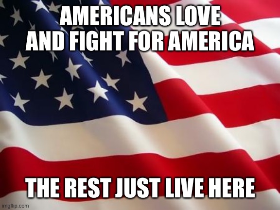 Love it or leave it | AMERICANS LOVE AND FIGHT FOR AMERICA; THE REST JUST LIVE HERE | image tagged in american flag,god bless america,long may she wave,liberty,life,haters gonna hate | made w/ Imgflip meme maker