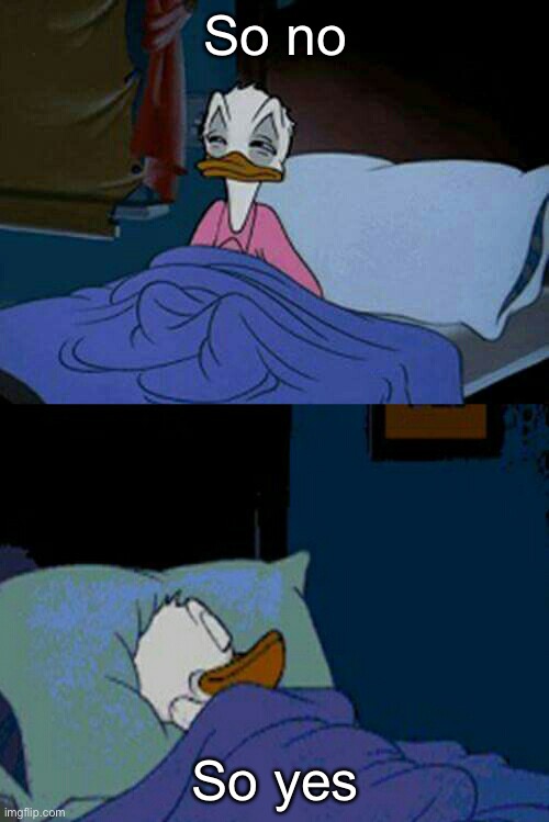 sleepy donald duck in bed | So no So yes | image tagged in sleepy donald duck in bed | made w/ Imgflip meme maker