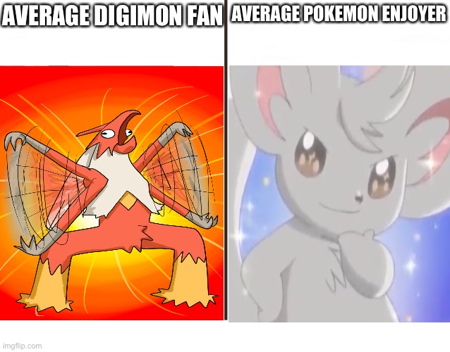 Average Fan vs Average Enjoyer |  AVERAGE DIGIMON FAN; AVERAGE POKEMON ENJOYER | image tagged in average fan vs average enjoyer | made w/ Imgflip meme maker