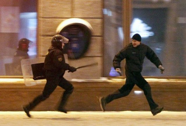 Protester Running From Riot Police Blank Meme Template
