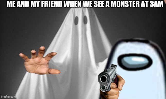 Ghosts | ME AND MY FRIEND WHEN WE SEE A MONSTER AT 3AM | image tagged in ghost | made w/ Imgflip meme maker