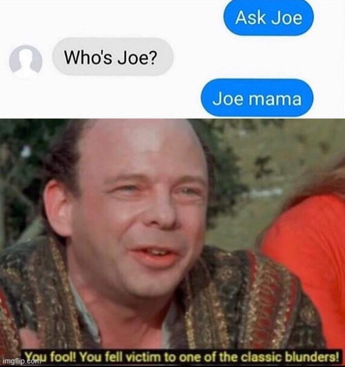 This has probably been done before but still XD | image tagged in you fool you fell victim to one of the classic blunders,joe,joe mama | made w/ Imgflip meme maker