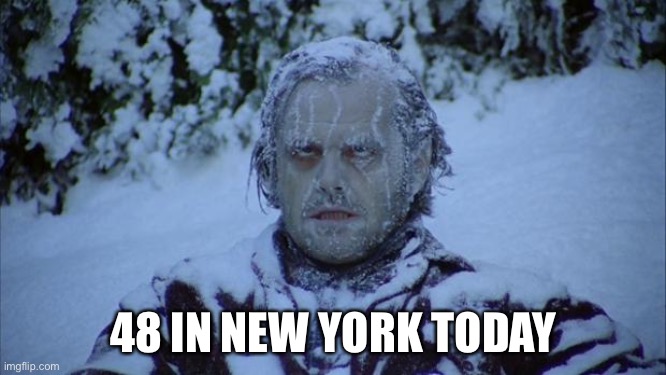 Cold | 48 IN NEW YORK TODAY | image tagged in cold | made w/ Imgflip meme maker