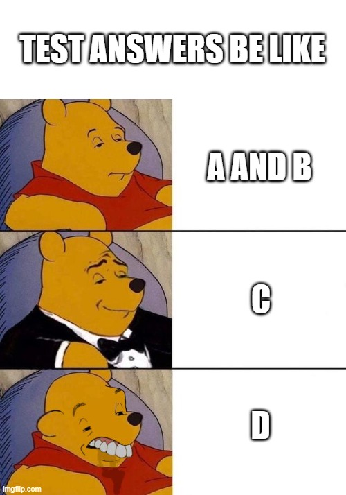 Best,Better, Blurst | TEST ANSWERS BE LIKE; A AND B; C; D | image tagged in best better blurst | made w/ Imgflip meme maker