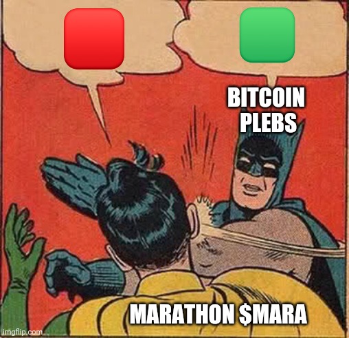 Bitcoin Taproot marathon red block plebs green block | BITCOIN
 PLEBS; MARATHON $MARA | image tagged in memes,batman slapping robin,bitcoin,marathon,mara,taproot | made w/ Imgflip meme maker