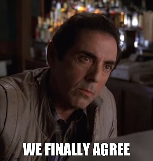 Richie Sopranos | WE FINALLY AGREE | image tagged in richie sopranos | made w/ Imgflip meme maker