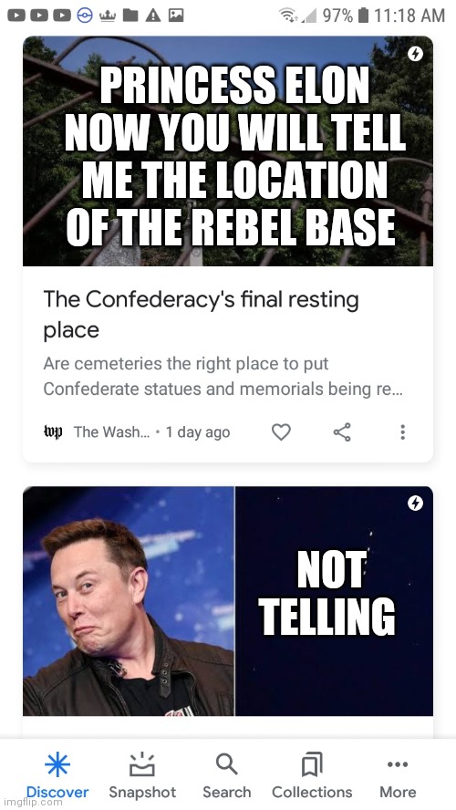 Princess Elon | PRINCESS ELON NOW YOU WILL TELL ME THE LOCATION OF THE REBEL BASE; NOT TELLING | image tagged in rebels where elon's not telling,elon musk,darth vader,star wars rebels,rebel flag,princess leia | made w/ Imgflip meme maker