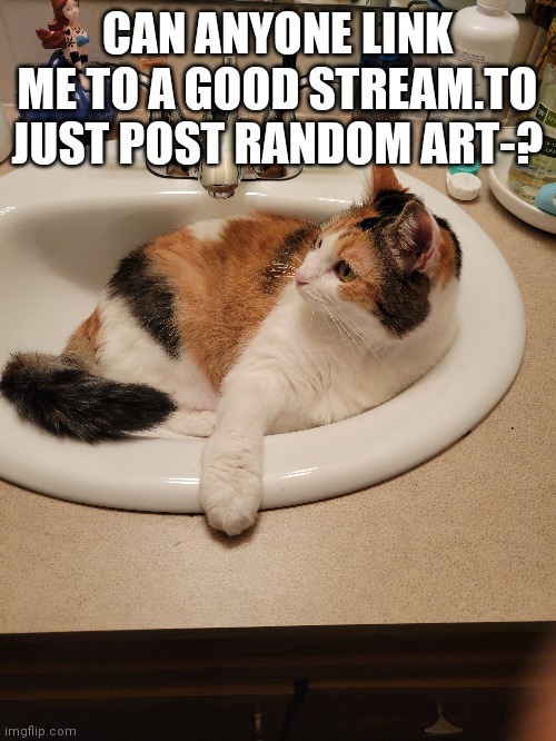 I just, feel like yall don't want me randomly posting art that yall wouldn't really care about- | CAN ANYONE LINK ME TO A GOOD STREAM.TO JUST POST RANDOM ART-? | image tagged in chonk in a sink | made w/ Imgflip meme maker