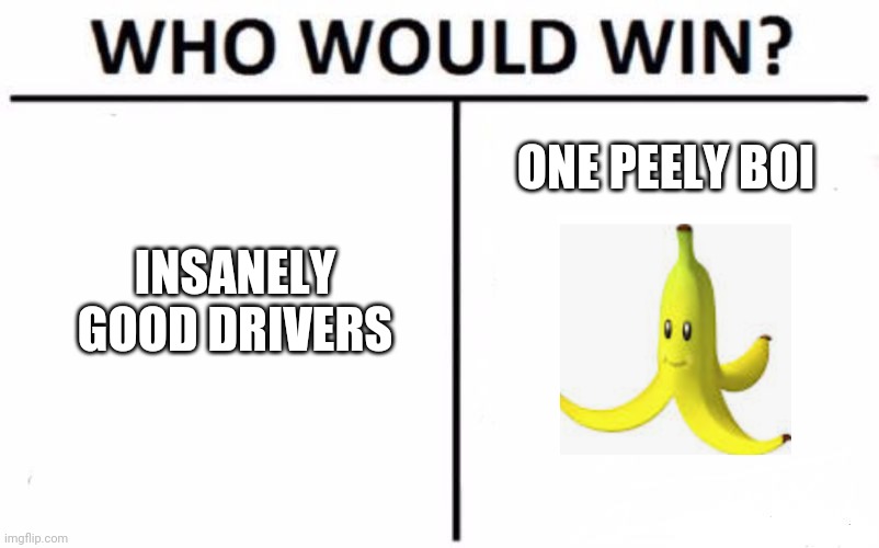 Who Would Win? | ONE PEELY BOI; INSANELY GOOD DRIVERS | image tagged in memes,who would win | made w/ Imgflip meme maker