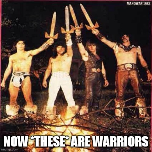 Warriors | NOW *THESE* ARE WARRIORS | image tagged in warrior,warriors,barbarian,barbarians,viking,vikings | made w/ Imgflip meme maker