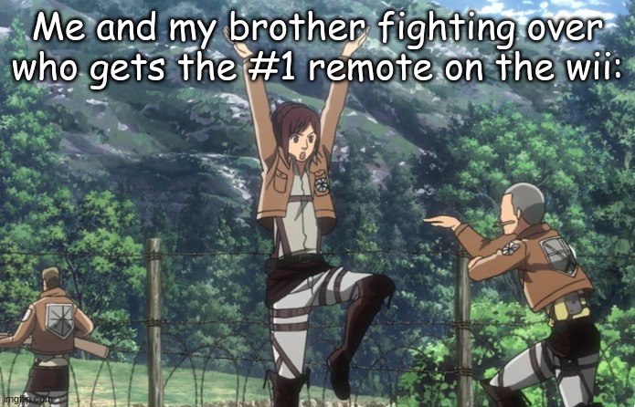 i got boooooooooored | Me and my brother fighting over who gets the #1 remote on the wii: | image tagged in aot crane | made w/ Imgflip meme maker