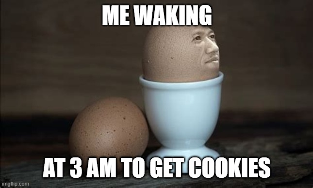 Hmmm Where food | ME WAKING; AT 3 AM TO GET COOKIES | image tagged in egg,fun,3am | made w/ Imgflip meme maker