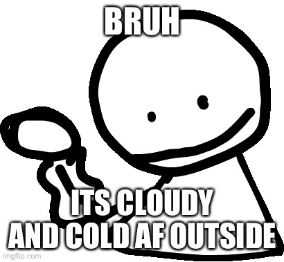 Bad mood, stressed, tired, and now this.. My day perfectly ruined :,) | BRUH; ITS CLOUDY AND COLD AF OUTSIDE | image tagged in bob | made w/ Imgflip meme maker