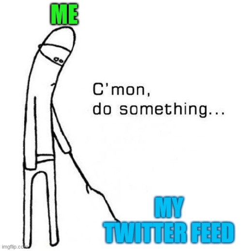 My Twitter feed in a nutshell | ME; MY TWITTER FEED | image tagged in cmon do something | made w/ Imgflip meme maker