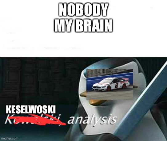 First sport meme | NOBODY
MY BRAIN; KESELWOSKI | image tagged in kowalski analysis | made w/ Imgflip meme maker