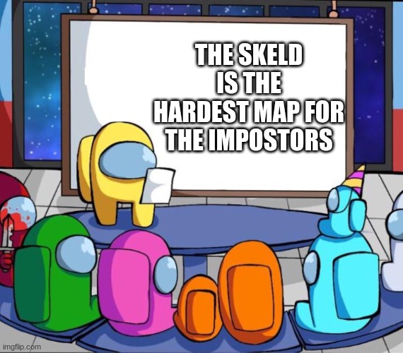 It has two tasks that prove the person who does them is innocent | THE SKELD IS THE HARDEST MAP FOR THE IMPOSTORS | image tagged in imposter,nightmare,spaceship,just because,medical,lasers | made w/ Imgflip meme maker