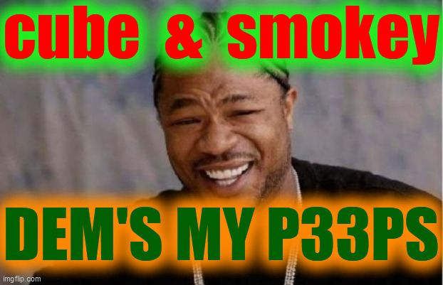 Yo Dawg Heard You Meme | cube  &  smokey DEM'S MY P33PS | image tagged in memes,yo dawg heard you | made w/ Imgflip meme maker