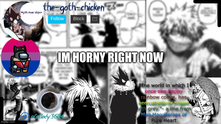 IM HORNY RIGHT NOW | image tagged in the-goth-chicken's announcement template | made w/ Imgflip meme maker