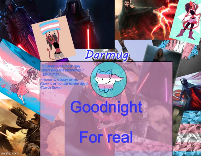 Darmug's announcement template | Goodnight; For real | image tagged in darmug's announcement template | made w/ Imgflip meme maker