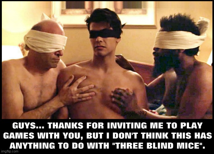 image tagged in games,lgbtq,parties,blindfold,gaming,gaymers | made w/ Imgflip meme maker