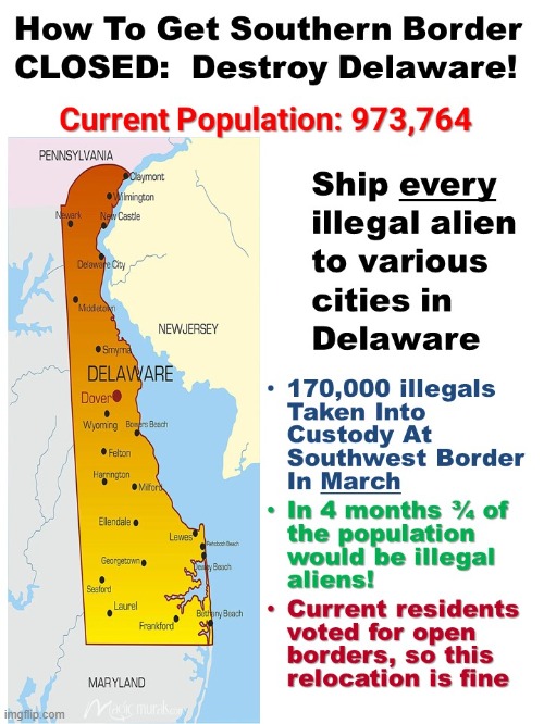 How To Get The Southern Border Closed:  Destroy Delaware | image tagged in delaware,illegal aliens,biden,liberals,southern border | made w/ Imgflip meme maker