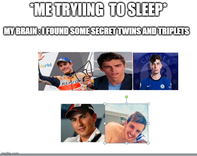 They are the same | *ME TRYIING  TO SLEEP*; MY BRAIN : I FOUND SOME SECRET TWINS AND TRIPLETS | image tagged in memes,twins | made w/ Imgflip meme maker