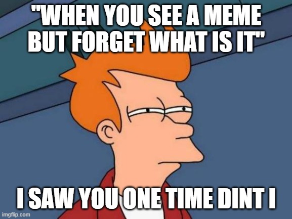 Futurama Fry | "WHEN YOU SEE A MEME BUT FORGET WHAT IS IT"; I SAW YOU ONE TIME DINT I | image tagged in memes,futurama fry | made w/ Imgflip meme maker