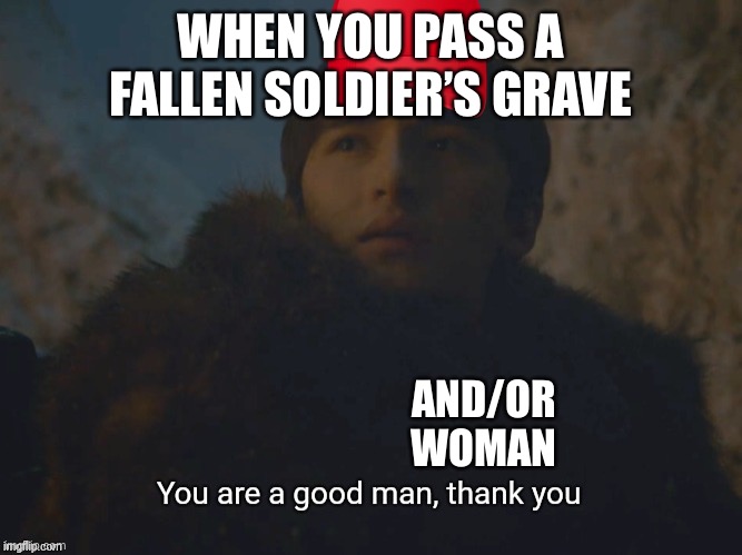 ???????????????????????????????????????????????????????????? | WHEN YOU PASS A FALLEN SOLDIER’S GRAVE; AND/OR WOMAN | image tagged in you are a good man thank you | made w/ Imgflip meme maker