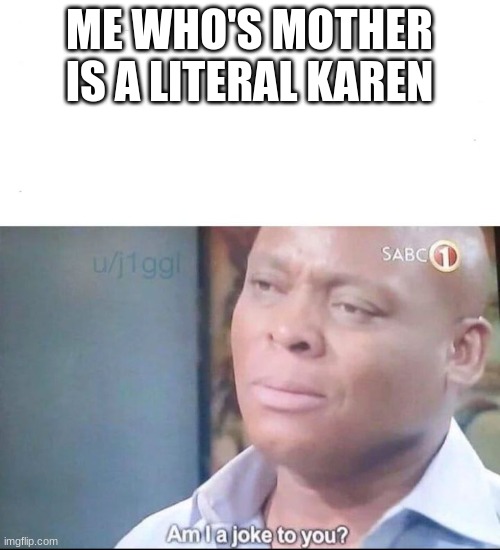 am I a joke to you | ME WHO'S MOTHER IS A LITERAL KAREN | image tagged in am i a joke to you | made w/ Imgflip meme maker