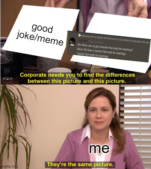 my friend made good joke/meme | good joke/meme; me | image tagged in memes,they're the same picture | made w/ Imgflip meme maker