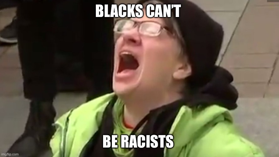 Screaming Liberal  | BLACKS CAN’T BE RACISTS | image tagged in screaming liberal | made w/ Imgflip meme maker