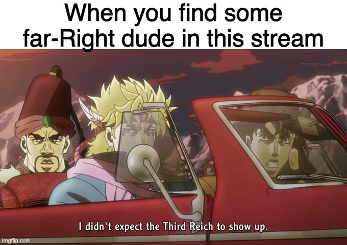 JOJO IS IMPOSSIBLY MEME-ABLE | When you find some far-Right dude in this stream | image tagged in jojo's bizarre adventure | made w/ Imgflip meme maker